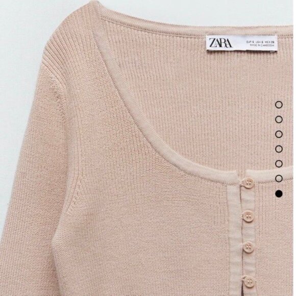 beige tan nude zara cropped cardigan sweater size M • good preowned condition wi - Picture 9 of 9